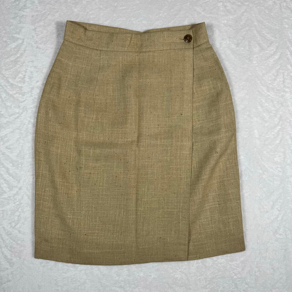Vintage Easy Pieces NY Pencil Wrap Skirt Women's 5 Beige Rayon Made‎ in USA
